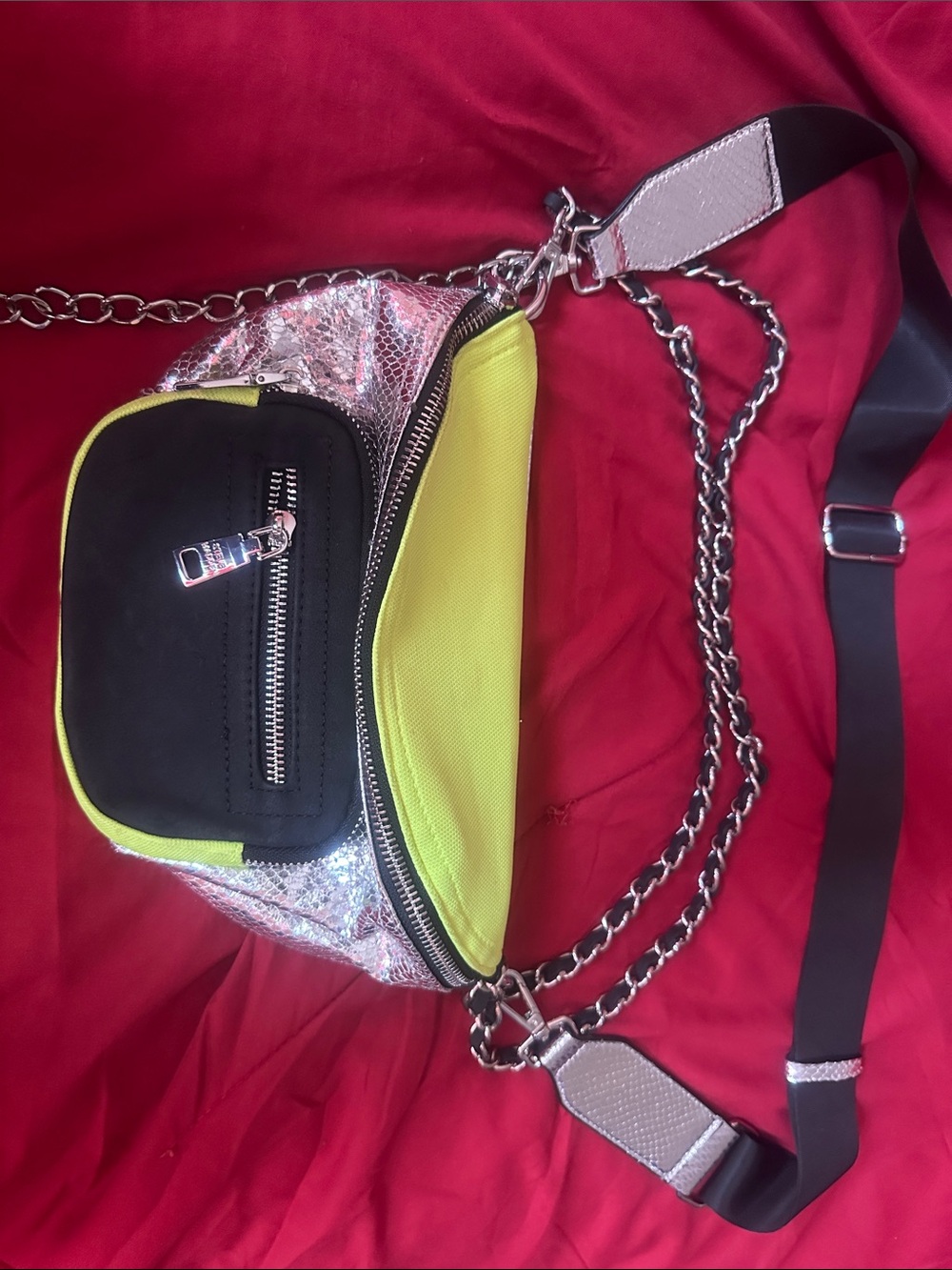Steve Madden Neon Lime Mixed-Material Crossbody/Fanny Pack Bag